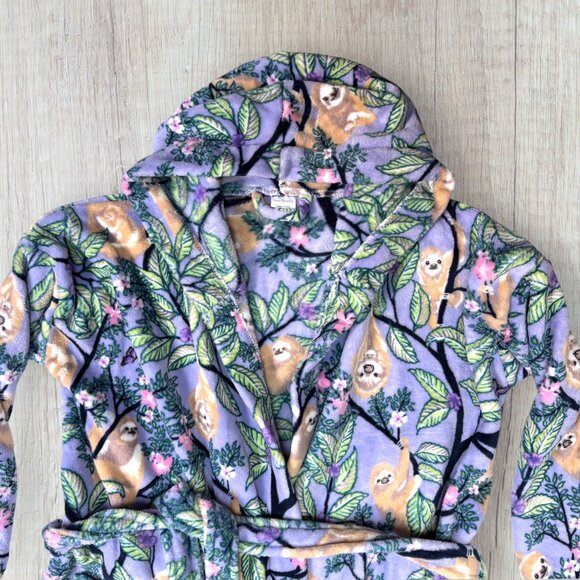 Vera Bradley Plush Robe Hanging Around Sloth Print Purple Green Floral L XL - Picture 2 of 5